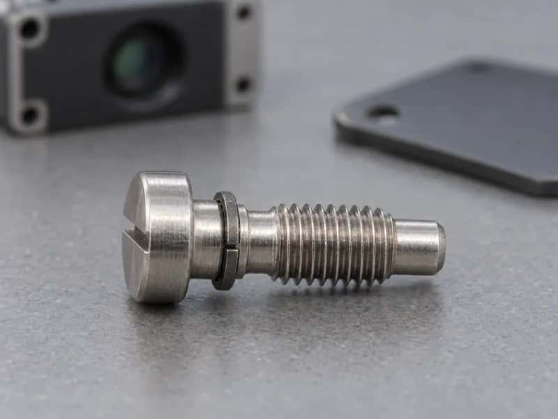 Slotted micro captive screw with a retaining ring for an optical instrument cover