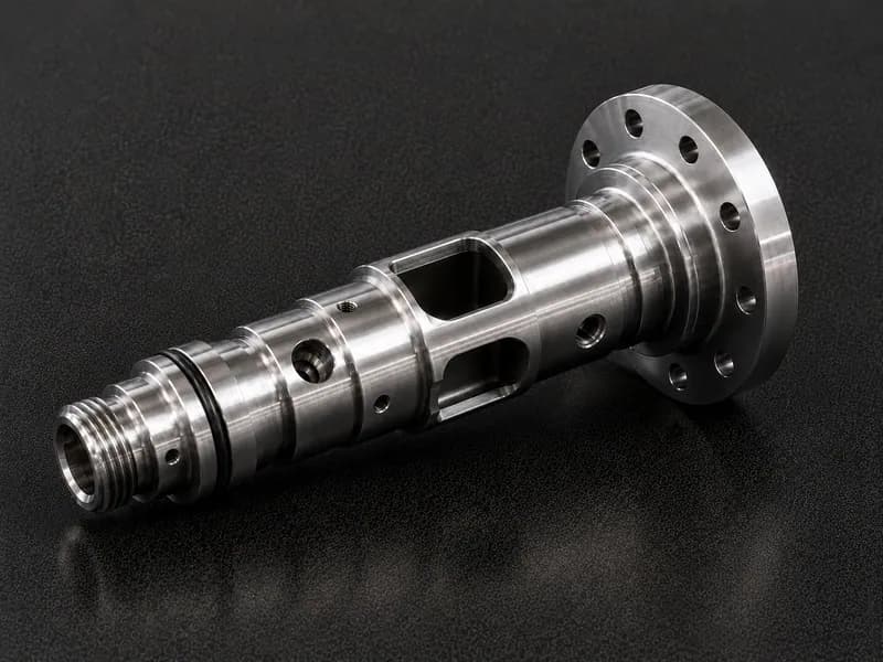 Precision-machined metal shaft with milled windows and a flanged end