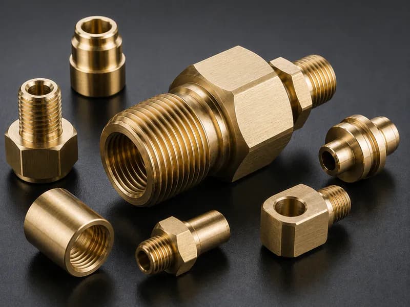 Small brass machined fittings and threaded connector components