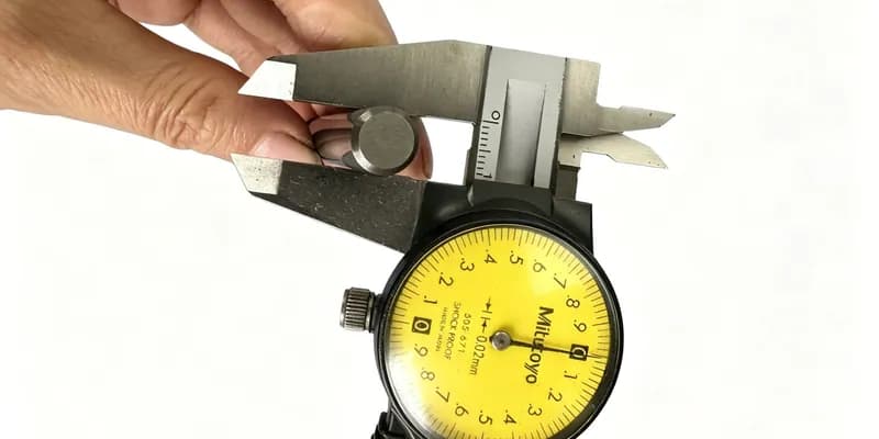 Dial caliper measuring the diameter of a precision metal part