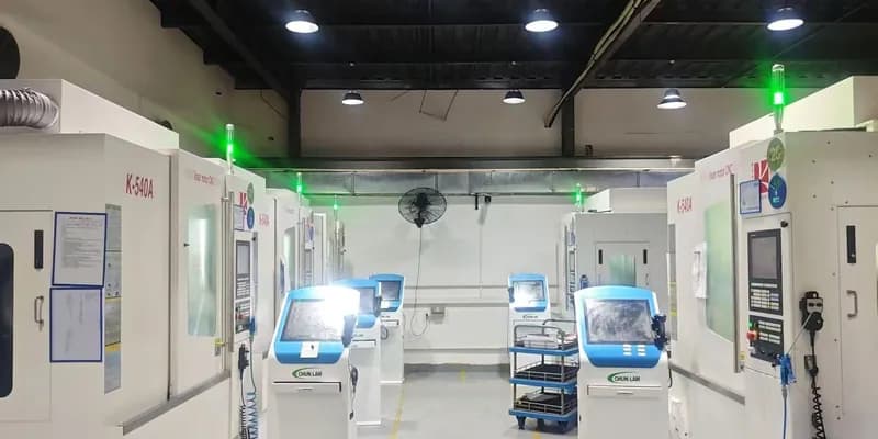CNC machining centers arranged in a production workshop