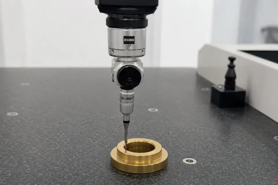 CMM probe measuring a precision-machined brass component