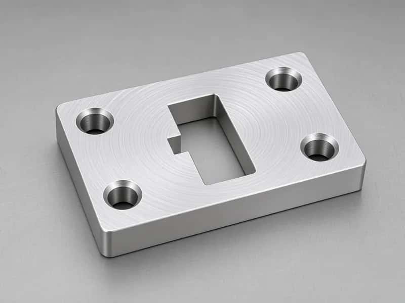 Rectangular aluminum locating plate with milled faces, two wire-EDM key slots, and mounting holes