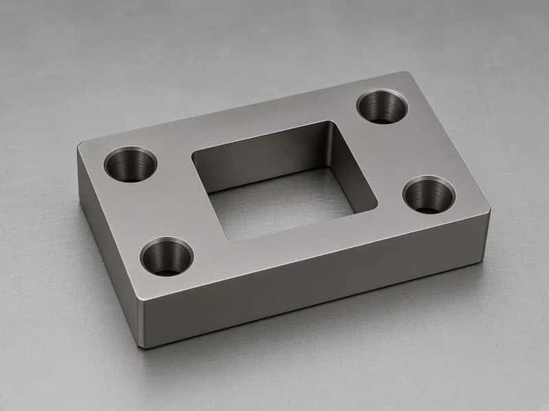 Rectangular hardened blanking die insert with a sharp wire-EDM piercing aperture and four mounting holes